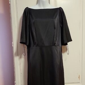Banana Republic Black Satin Midi Dress with Boatneck
